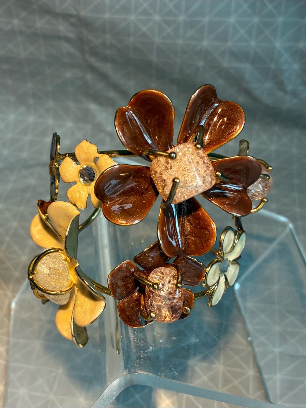 J. Crew Sculpted Flower Cuff Bracelet Quartz Crystal